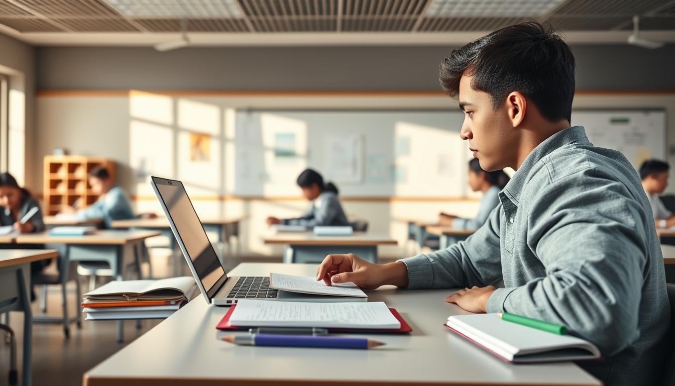 Student preparing for exams with study materials